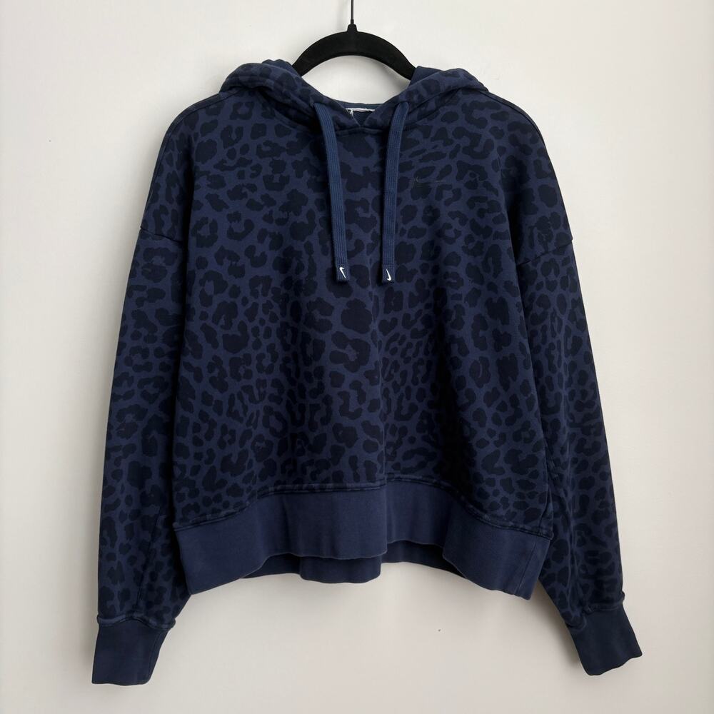 Women's Nike Blue Leopard Print Cropped Get Fit Pullover Hoodie Sweatshirt
